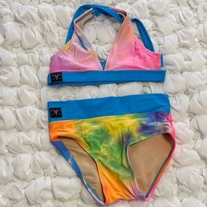 Kandi Kouture Tie-Dye Two-Piece Dance Set in Pink, Blue & Multi